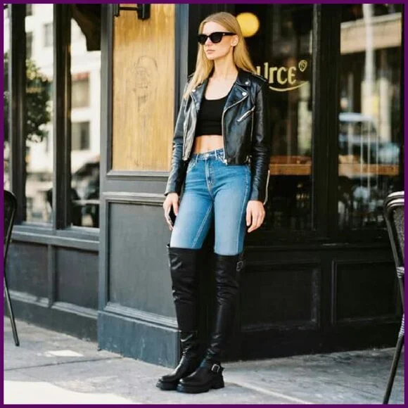 Women's Over The Knee Boots Platform Buckle Lug Sole Stretch Zipper
